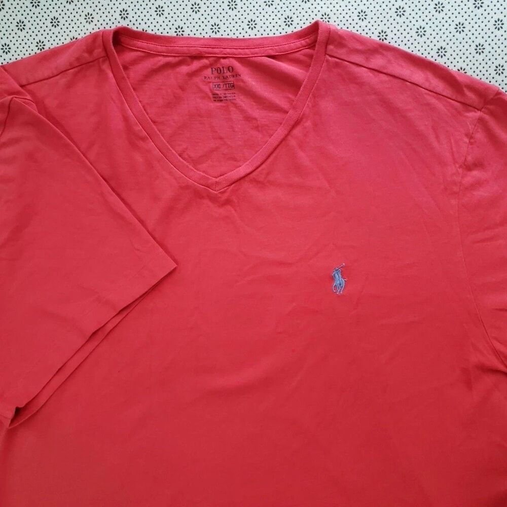 Polo Ralph Lauren Mens XXL Red Classic Fit Jersey V-Neck T-Shirt Short Sleeve